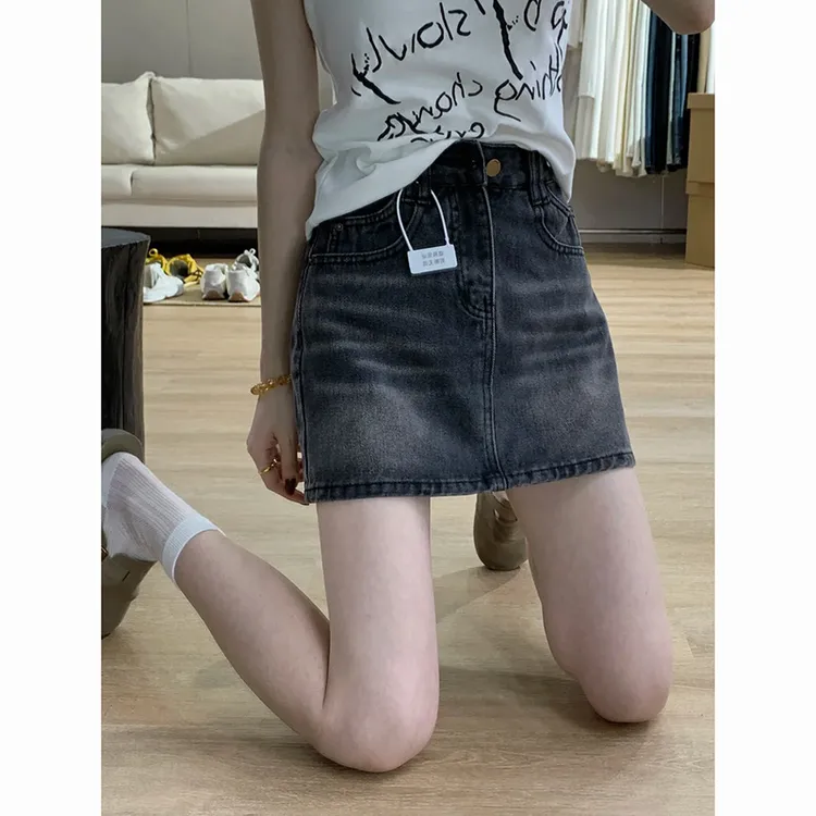 黑灰色牛仔短裙女夏季2025年新款高腰时尚百搭小个子a字包臀短裙