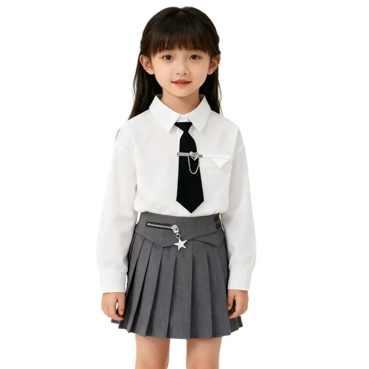 女童半身裙短裙四季款百褶裙高级灰学院风jk防走光儿童松紧腰裙子