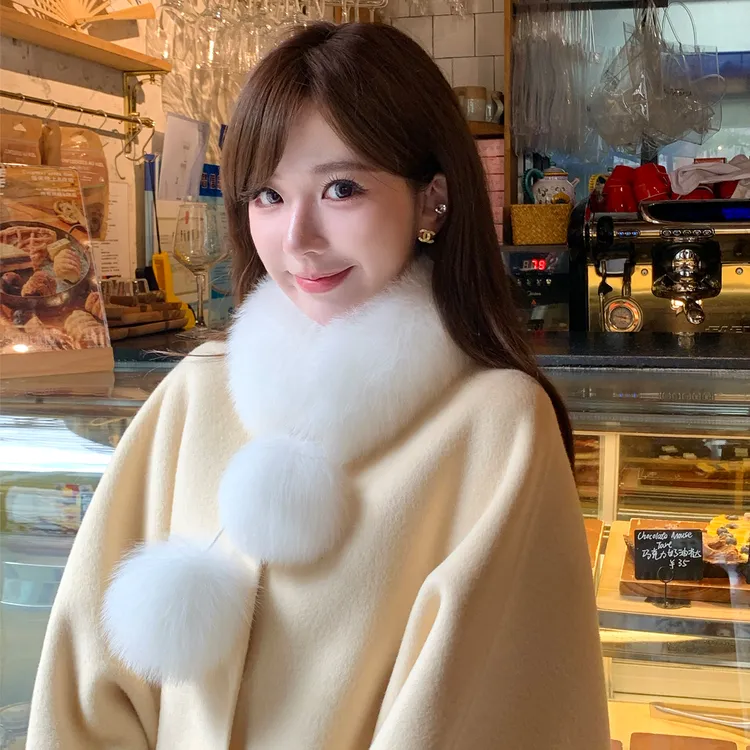 360全狐狸毛小雪球围脖女冬季保暖皮草围巾双面毛甜美可爱毛球