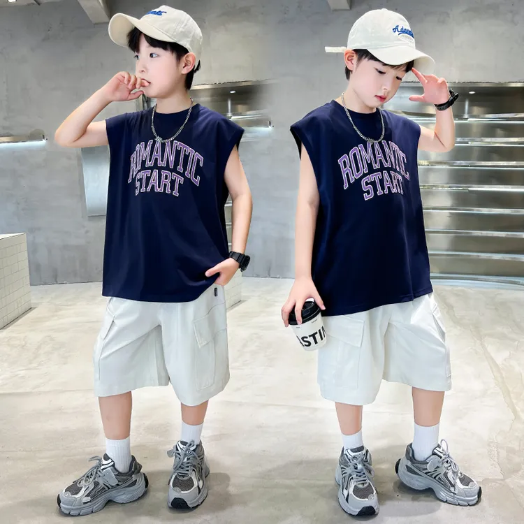 2025男童夏季背心套装新款儿童无袖两件套薄款帅气洋气中大童夏款