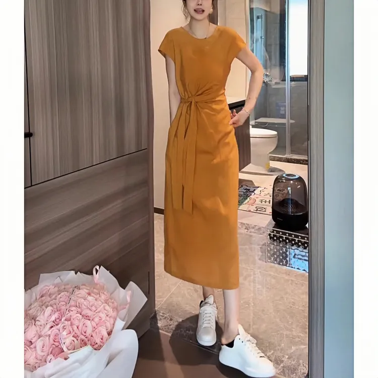 气质收腰新款时尚设计长裙显瘦高级感修身中长款休闲夏季连衣裙女