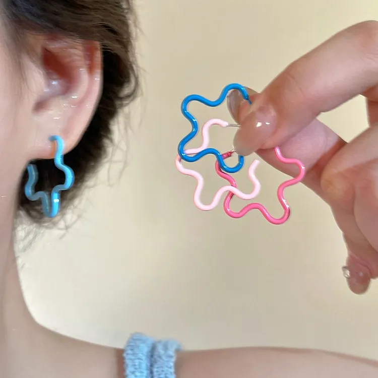 可爱多巴胺蓝色花朵耳环女时尚气质百搭耳钉小众设计高级感耳饰