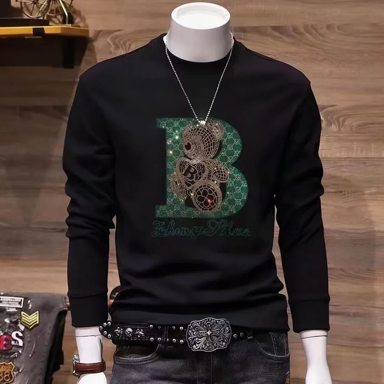 欧洲站高端烫钻小熊卫衣男潮牌2026秋季新款潮流长袖打底衫上衣男