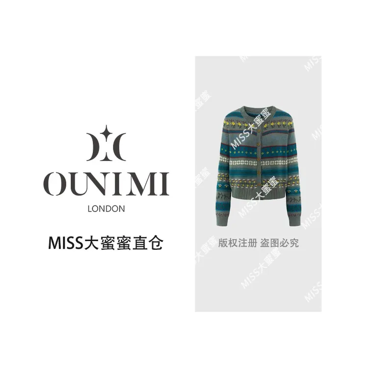 欧倪蜜 OUNIMI 复古费尔岛花朵蝴蝶结毛衣Y-669