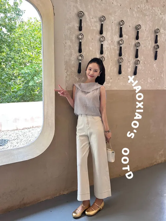 2025新款百搭少女风上衣高腰韩版夏季阔腿裤套装复古时尚套装