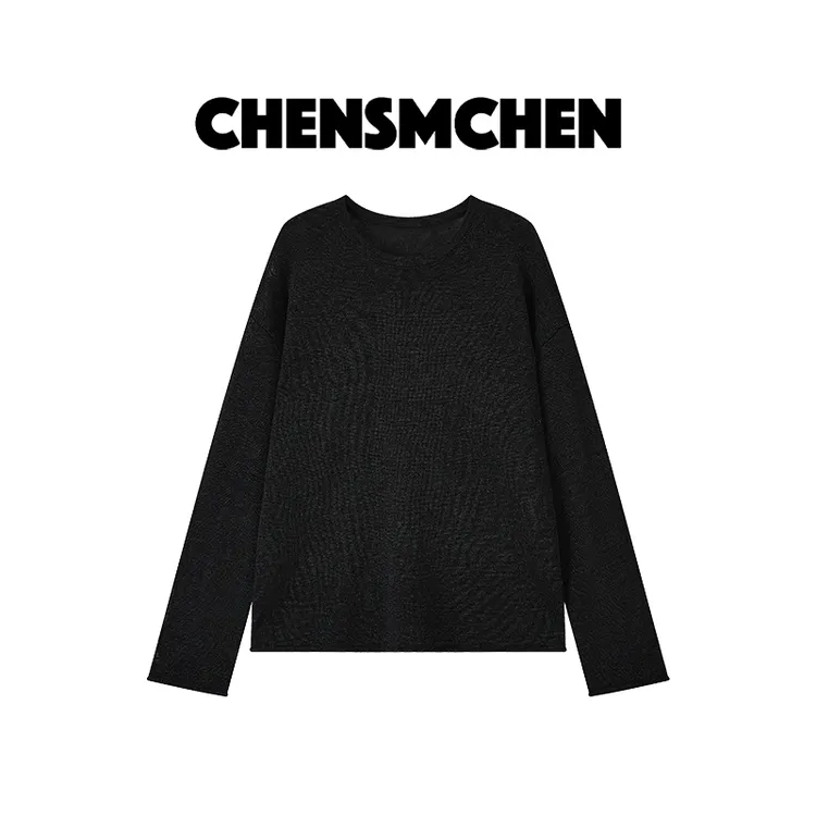CHENSMCHEN 和纸纱纯色圆领长袖针织衫女百搭休闲上衣CSZ7235MX