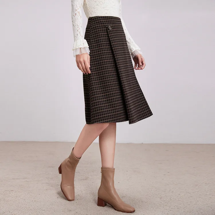 沐兰经典复古格子半身裙2025年秋季新款高腰修身显瘦百搭A字裙