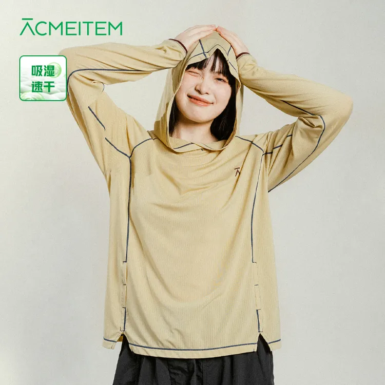 ACMEITEM爱棵米 户外情侣连帽骑行T恤吸湿速干合体长袖上衣男女