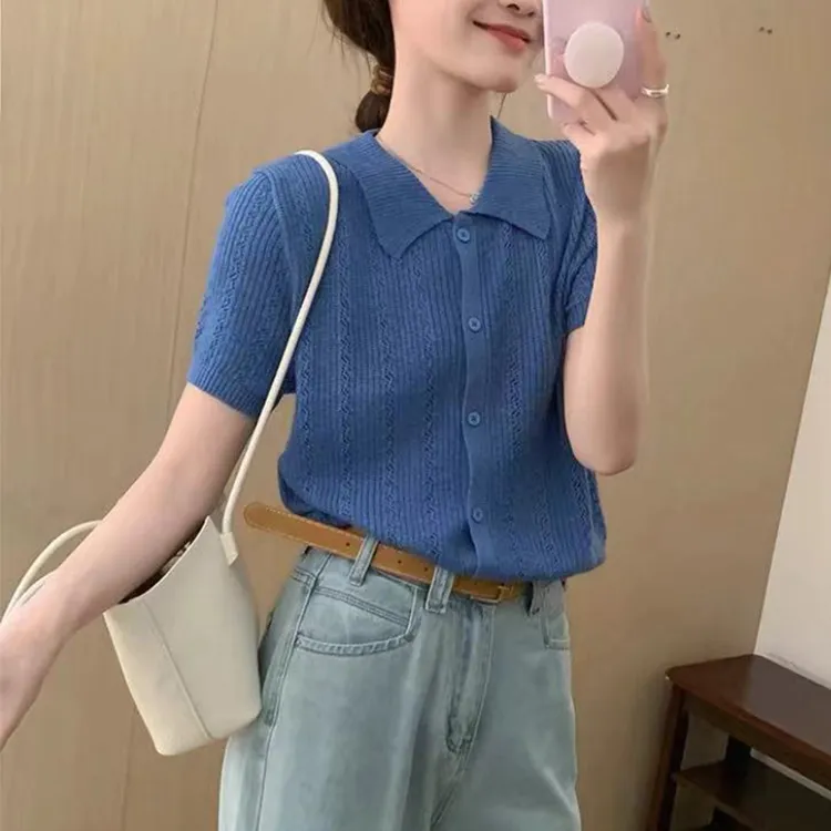 【克莱因蓝POLO衫】韩系简约高级polo领针织短袖T恤