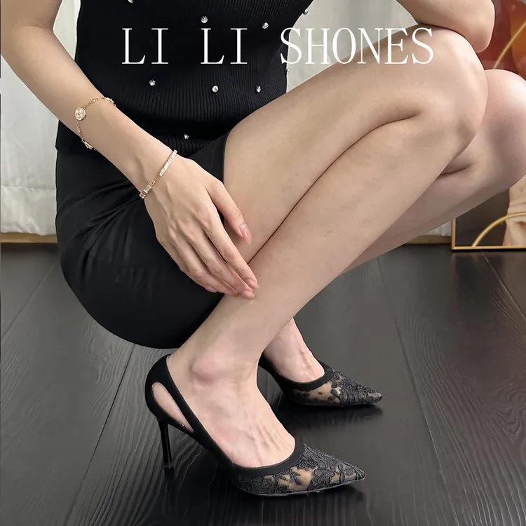 网纱黑色高跟鞋女夏2025年新款绝美气质镂空蕾丝性感尖头细跟单鞋