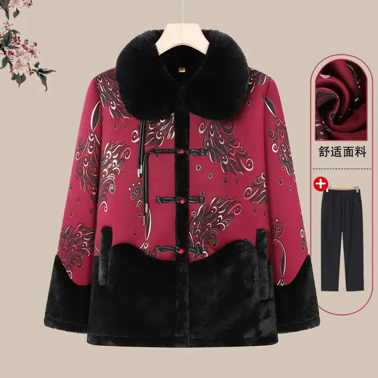 新中式奶奶冬款外套中老年人棉服妈妈加绒加厚老太太衣服保暖棉袄