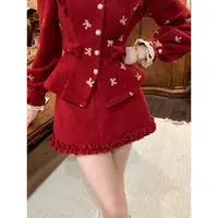 现货【一生罗曼】法式冬季订婚结婚圣诞红色裙子短款A字半身裙B1365
