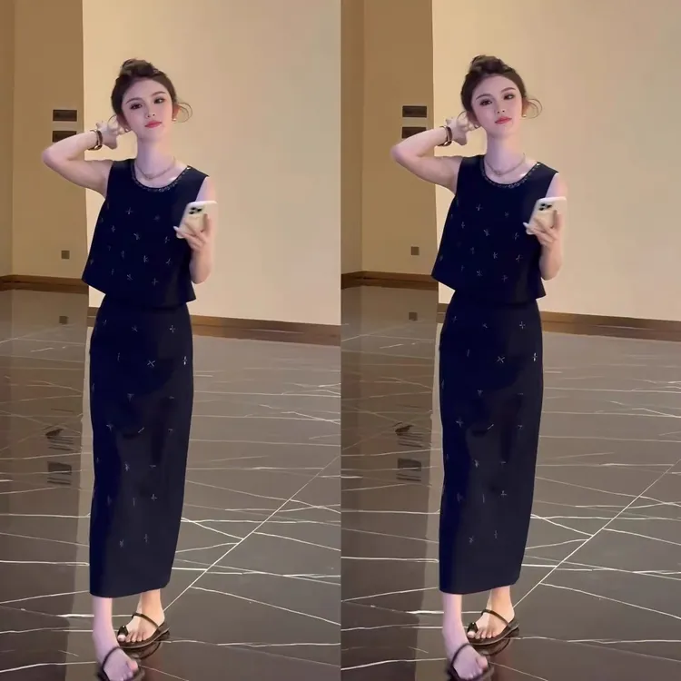 (夏夜星辉)淑女轻熟风洋气显瘦女神范包臀通勤套装