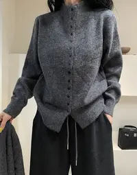 休闲风秋冬纯色开衫款女毛针织衫秋季毛衣宽松短款#259001