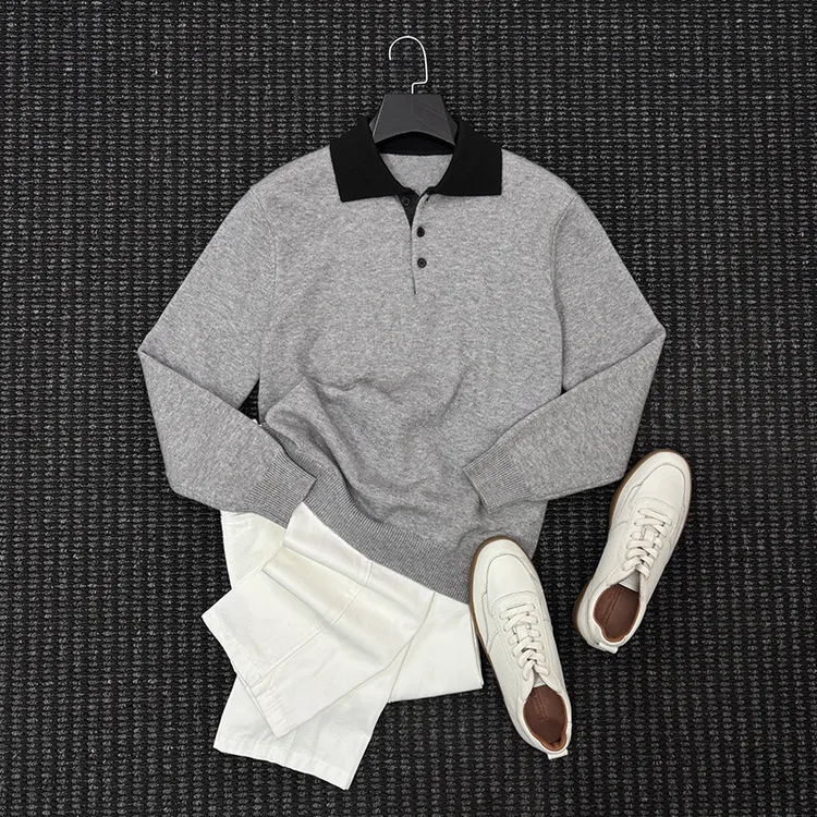 MIGSIMHE·秋冬季撞色休闲百搭Polo领毛衣男款时尚长袖针织羊毛衫
