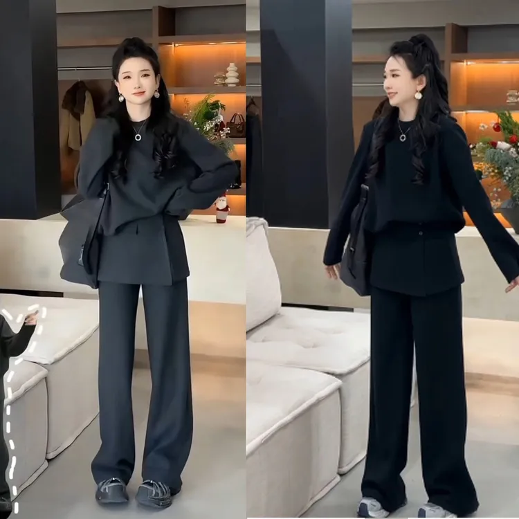 韩系小香风时尚套装女秋冬2025新款慵懒风针织上衣屁帘裤子两件套