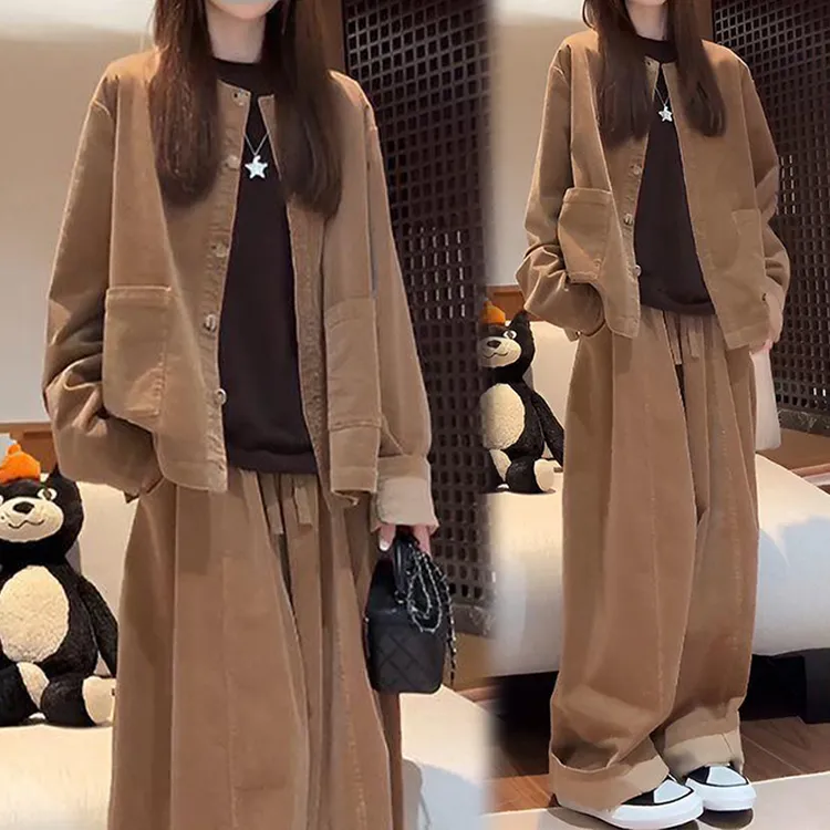 欧货时尚运动套装女2025春秋新款高级感工装开衫外套阔腿裤两件套