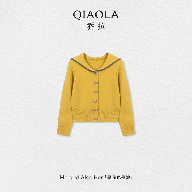 QIAOLA/乔拉【柠调漫影】秋冬季海军领正肩设计保暖百搭时尚上衣