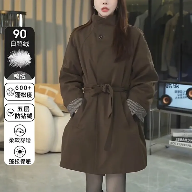 DYT HOME冬季90白鸭绒设计感时尚气质袖口拼接格子显瘦羽绒服