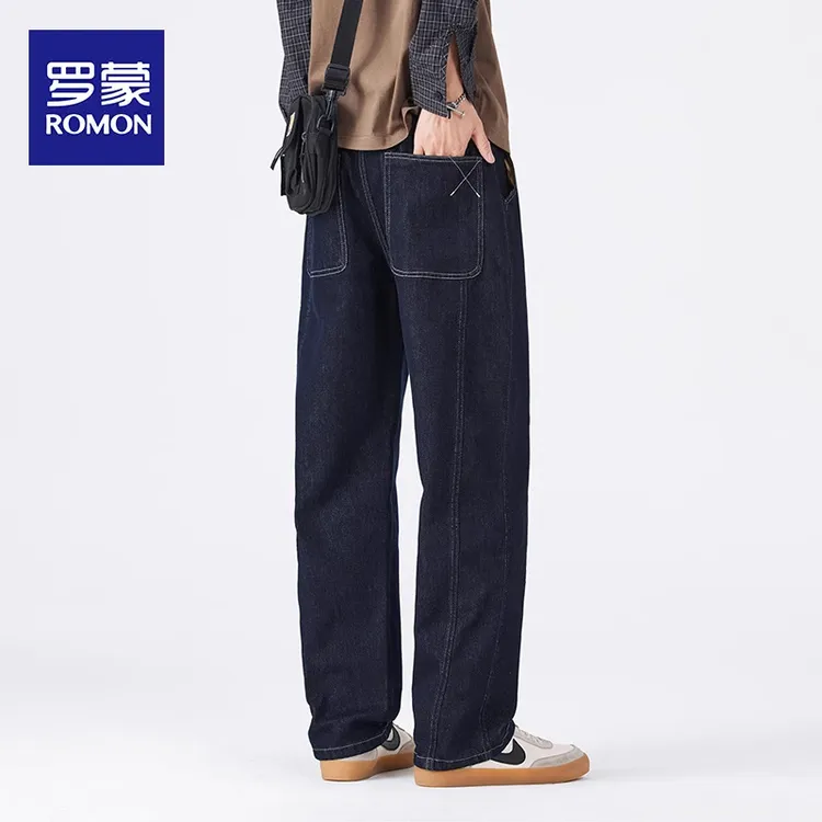 罗蒙美式潮牌原色牛仔裤男士2025秋冬新款直筒宽松百搭休闲裤男款