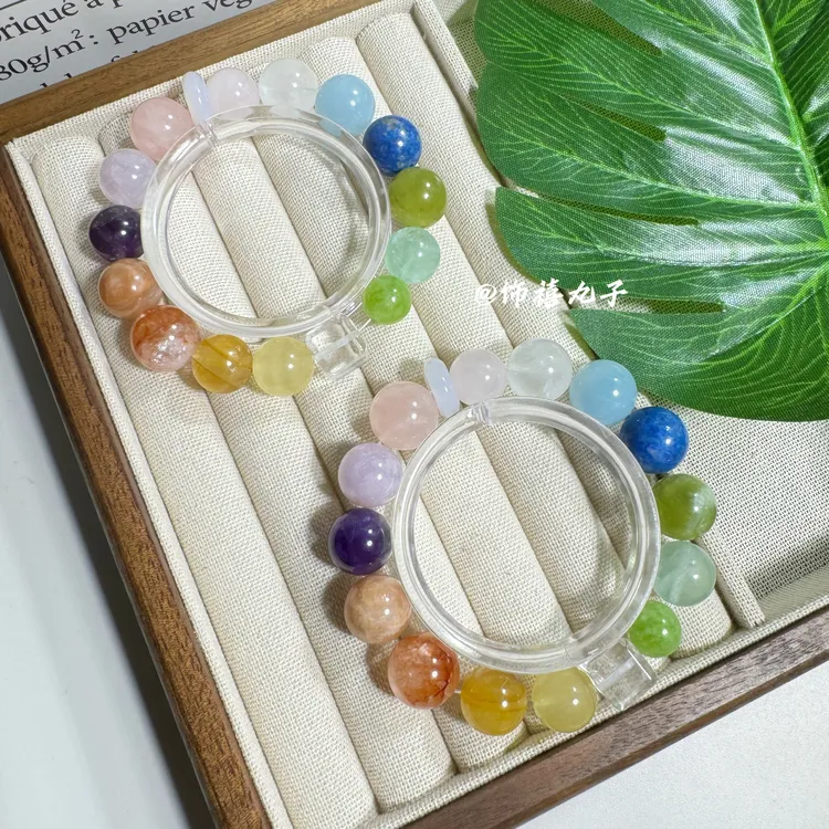 【万物生】卡14黄胶花海蓝宝百搭多宝天然水晶手串