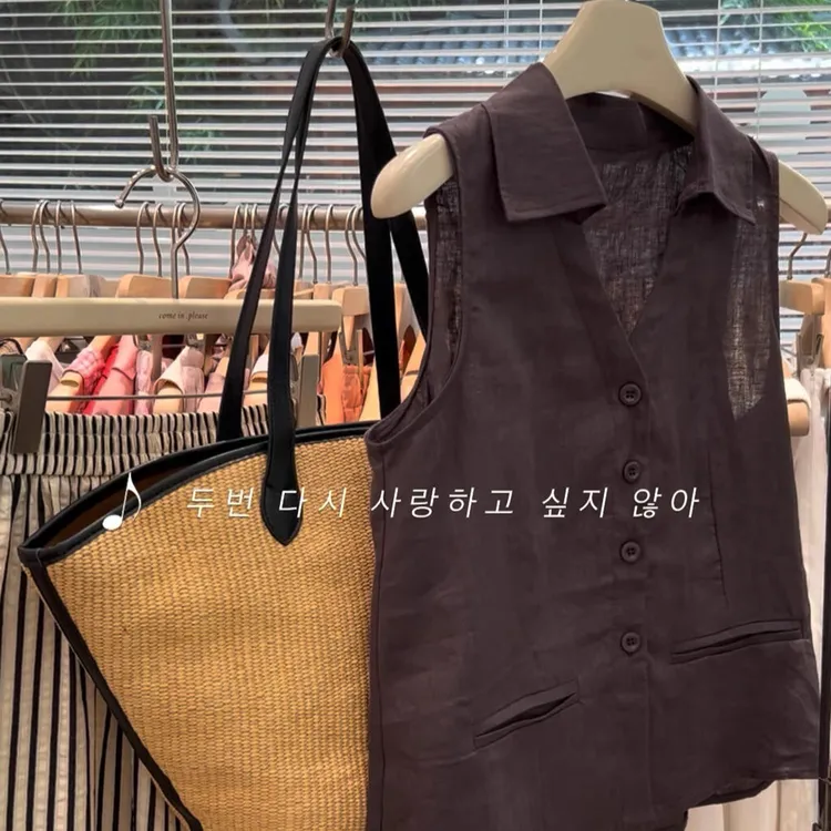 老钱风松弛感咖色亚麻polo领无袖上衣小衫女夏2025设计感小众衬衫