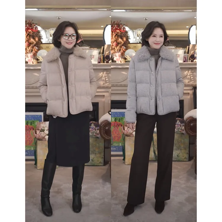 我是摩羯 天山羊绒羽绒 100山羊绒90白鹅绒可脱卸毛领保暖冬外套