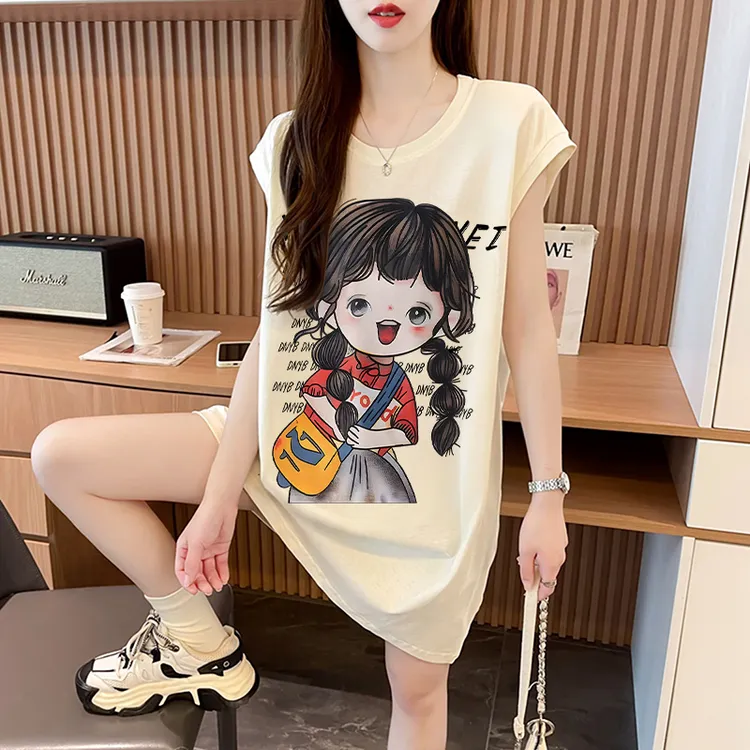 夏季时尚百搭无袖背心女韩版宽松中长款网红洋气减龄纯棉T恤裙ins