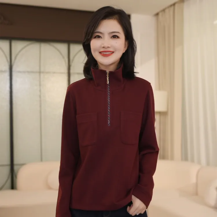 枫竺阿楠anan百搭立领半拉链弹力休闲长袖卫衣女秋冬洋气打底上衣