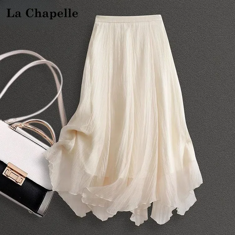 La Chapelle/拉夏贝尔超仙木耳边半身裙女夏季减龄甜美中长a字裙