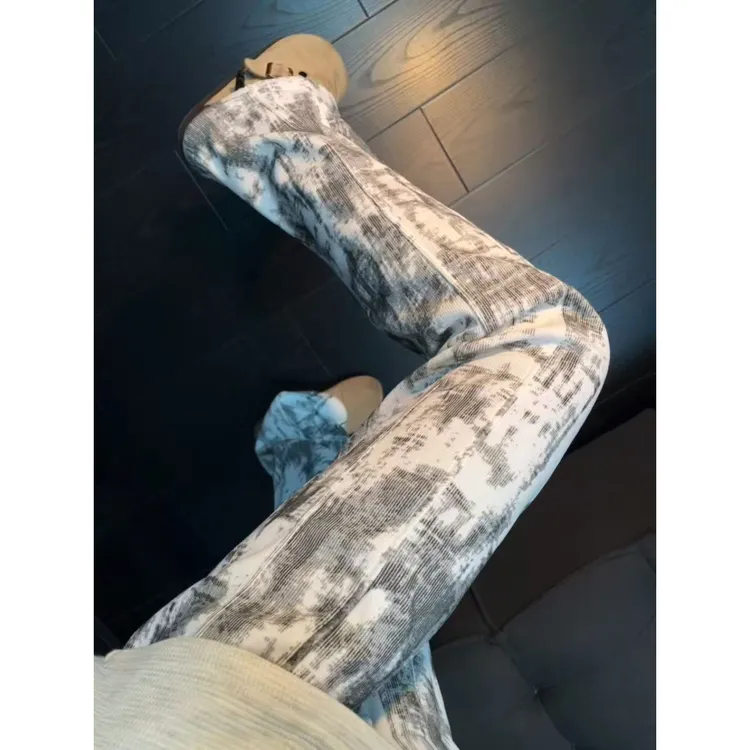 美式扎染休闲长裤男秋冬加绒加厚宽松休闲裤直筒阔腿百搭垂感裤子