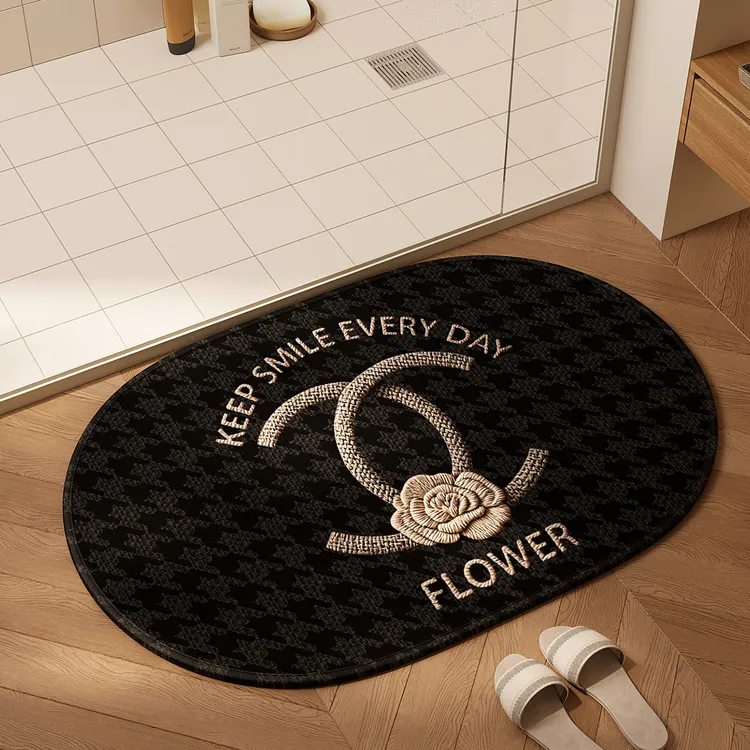 小香风浴室防滑垫门口吸水速干擦脚地毯耐磨耐脏椭圆卫生间地垫子