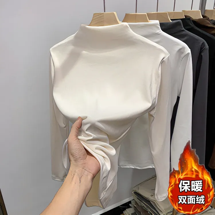 加厚半高领德绒打底衫女士秋冬纯色时髦洋气保暖内搭长袖显瘦上衣
