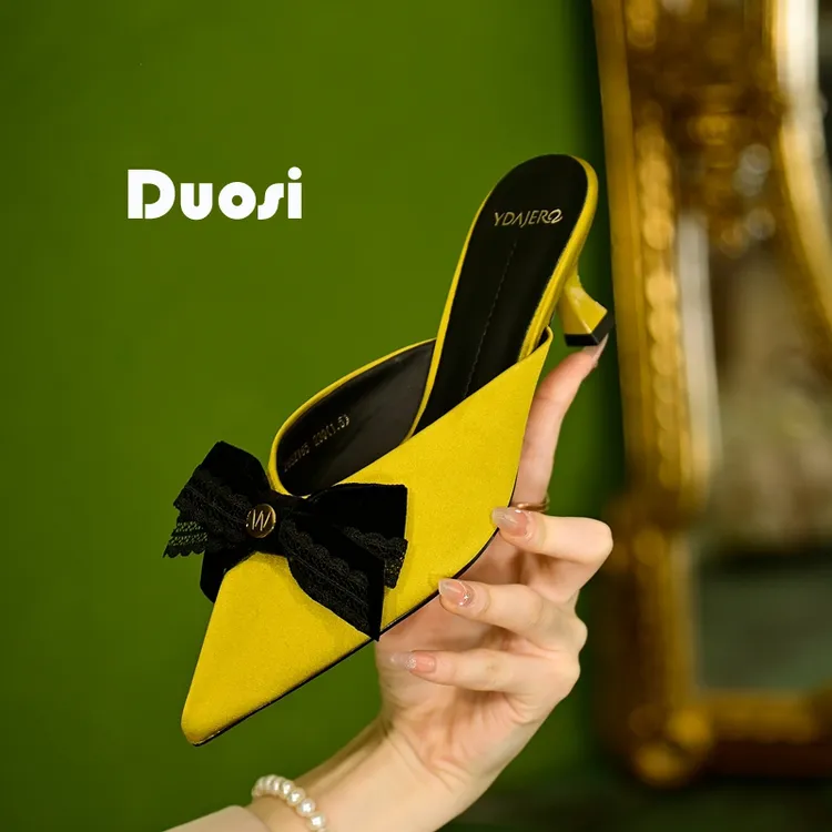 【DUOSI】6cm包头半拖鞋女夏外穿细跟懒人鞋时尚穆勒鞋SMA26S2165