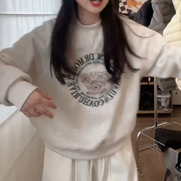 新款刺绣加绒韩版休闲加厚女士卫衣上衣LK2508951