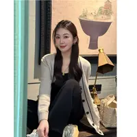 北境之风 绵羊毛山羊绒老钱风V领撞色针织开衫