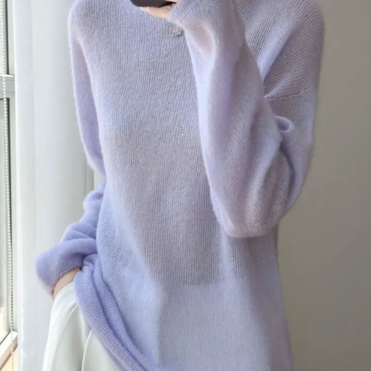 NJRG-076已开价 新款丝羊毛衫加厚一线圆领针织衫宽松慵懒风上衣