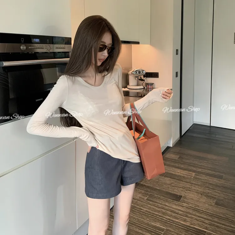 【摩卡慕斯】微透薄款亲肤舒适休闲内搭单穿长袖T恤