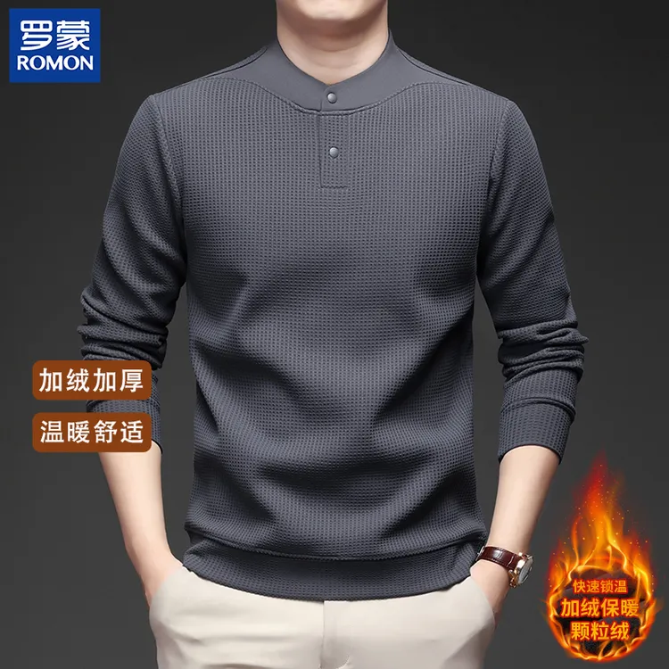 【亲肤棉/抗起球】Romon/罗蒙男士亨利领冬季加绒加厚保暖长袖卫衣商品图
