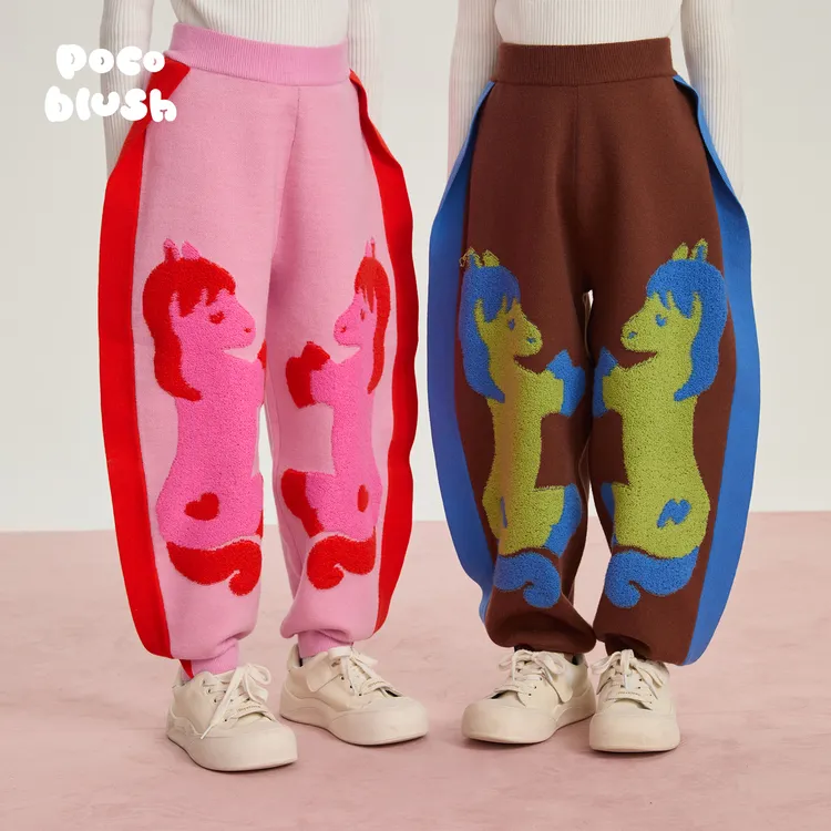 pocoblush【爱心小马】新中式毛织裤儿童冬季男女束脚裤子拜年服