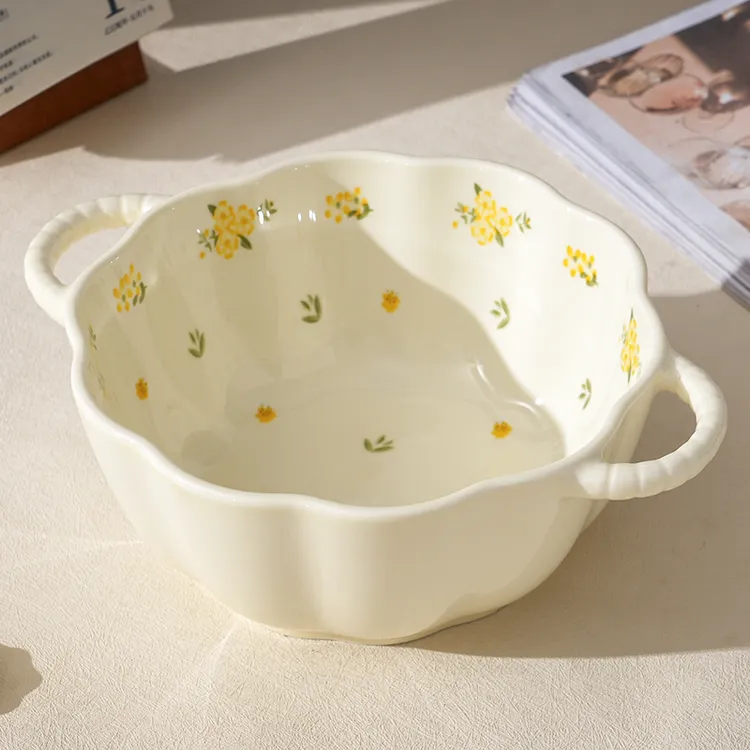 【大汤碗】陶瓷奶油琉璃花汤碗家用装汤碗学生螺蛳粉泡面碗餐具