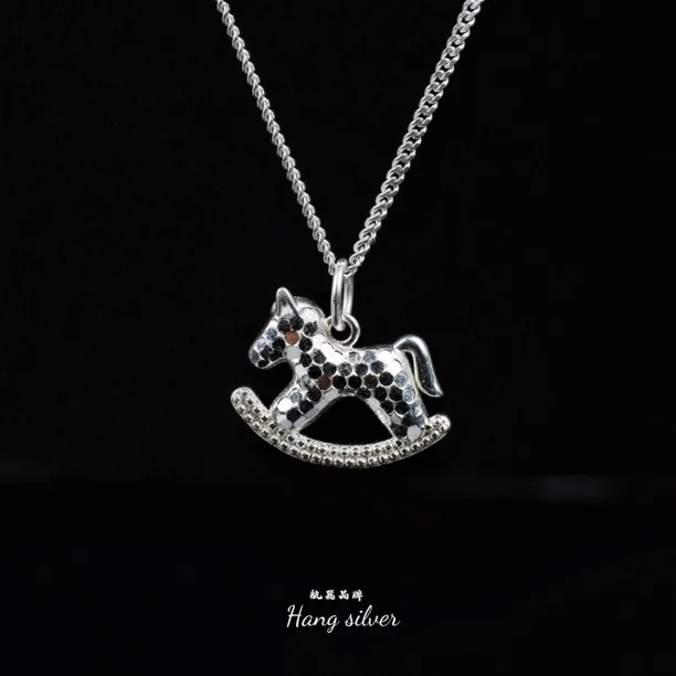 坠链均925银 女款李桢航器品牌s925银复古风小马椅项链