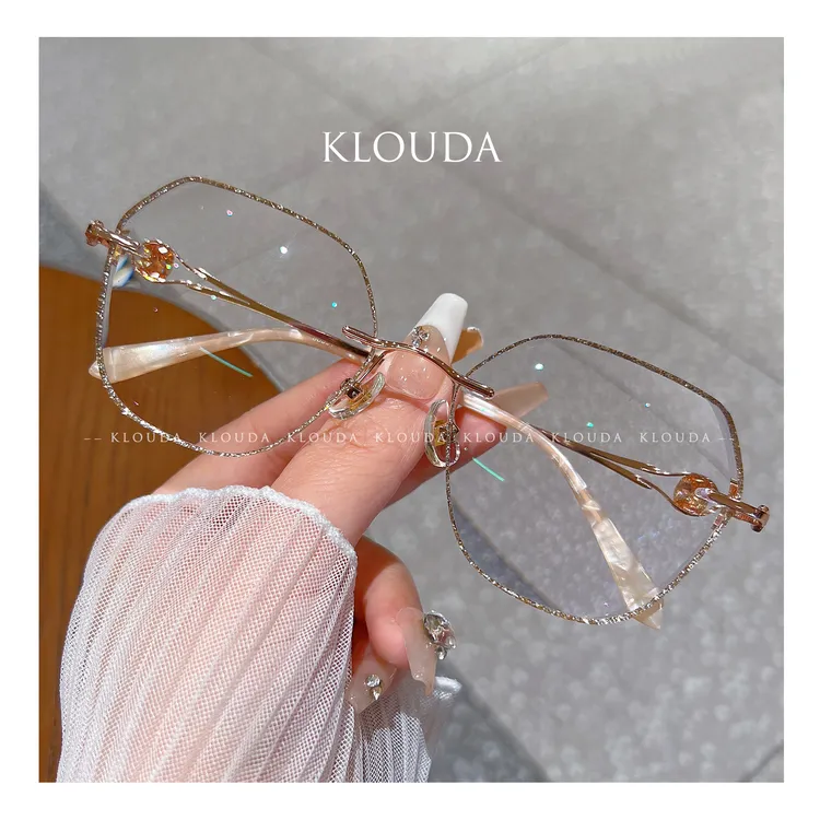 Klouda【轻奢】视频爆款女神璀璨香槟金无框眼镜防蓝光显瘦网红时尚