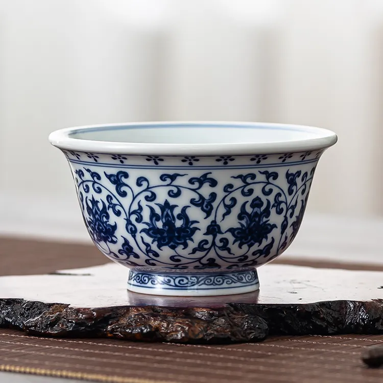 一思堂 景德镇手工青花手绘缠枝连纹仿明永乐压手杯品茗杯主人杯