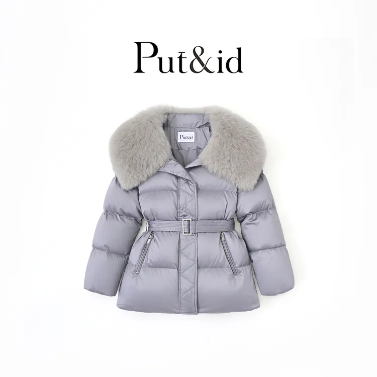 N25款最新90白鹅法式缎面腰带女士狐狸毛冬季轻奢时尚中长款鹅绒