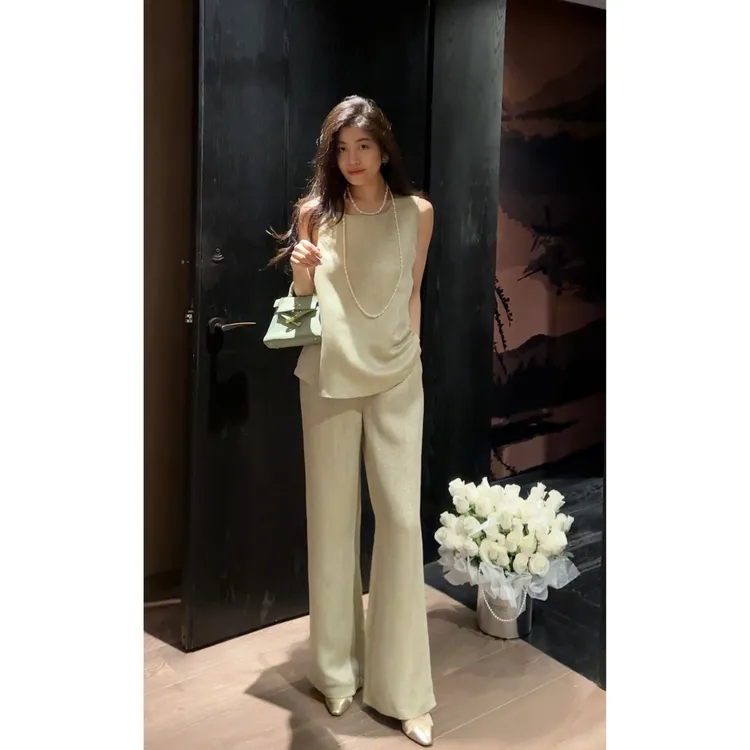 N.COU妮蔻25春新款时尚宽松慵懒风知性莱赛尔背心裤子套装DY78511
