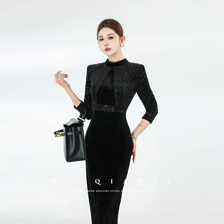 MD定制·杨千亿【闪耀夜色】2025冬季显瘦休闲百搭轻奢修身连衣裙