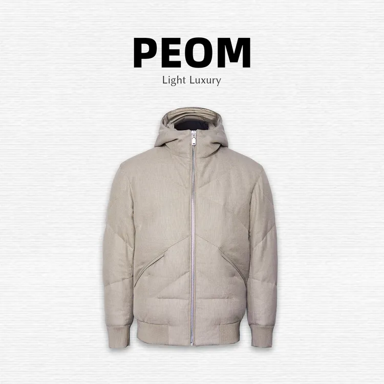 877838 羊毛苎麻混纺男士连帽鹅绒服加厚老钱感羽绒服外套