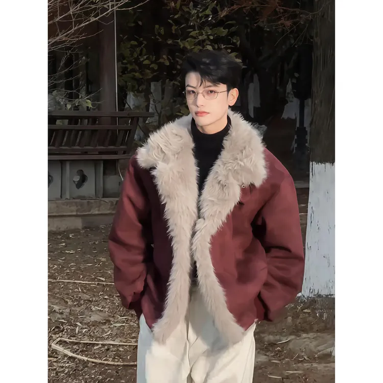 座山雕皮毛一体短款加绒棉衣外套男款冬季高级感痞帅保暖夹克棉服