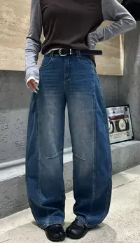 Manmi   立体剪裁拼接复古水洗弹力牛仔弯刀裤  9003（K1↑）